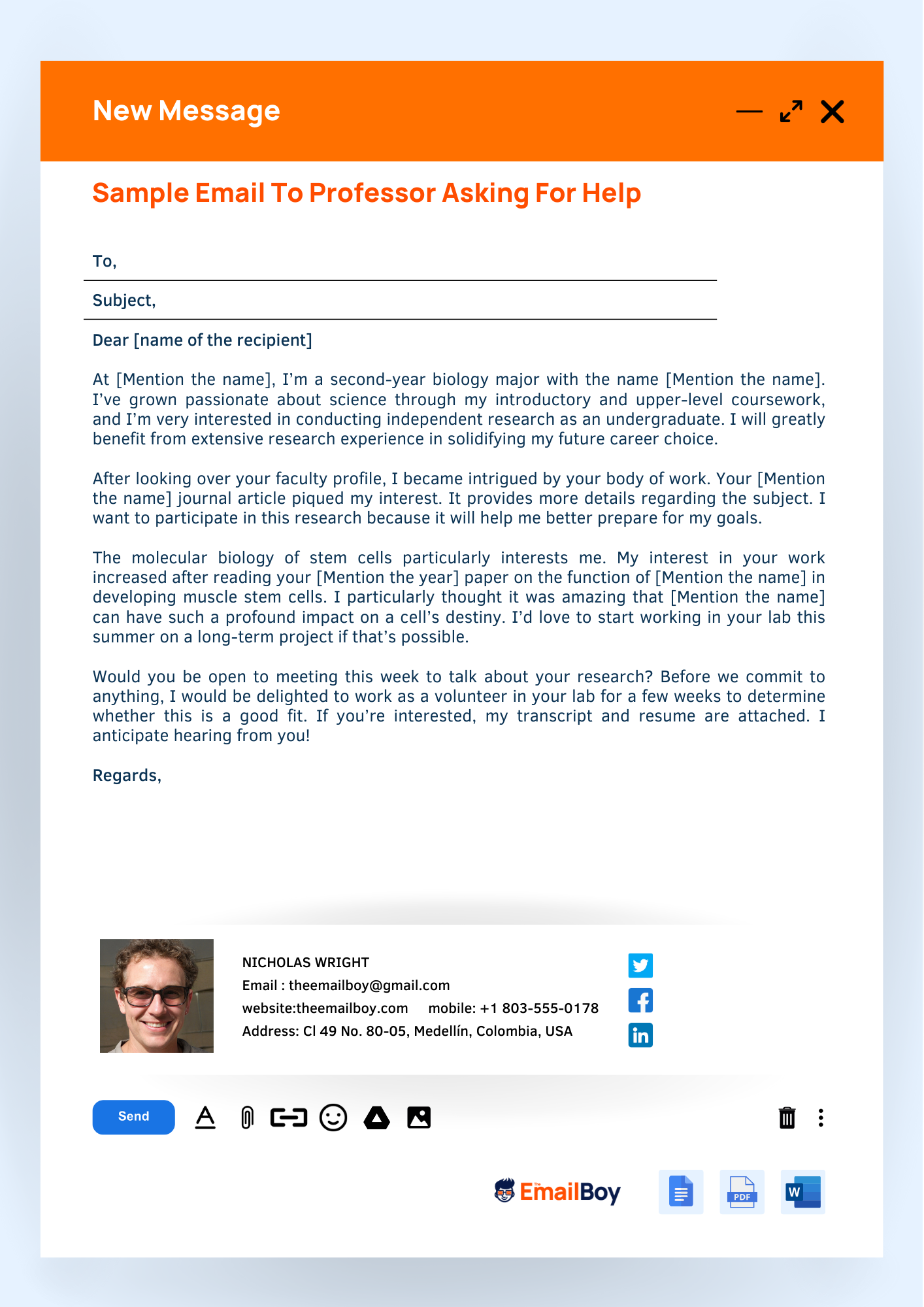 sample email to professor asking for help